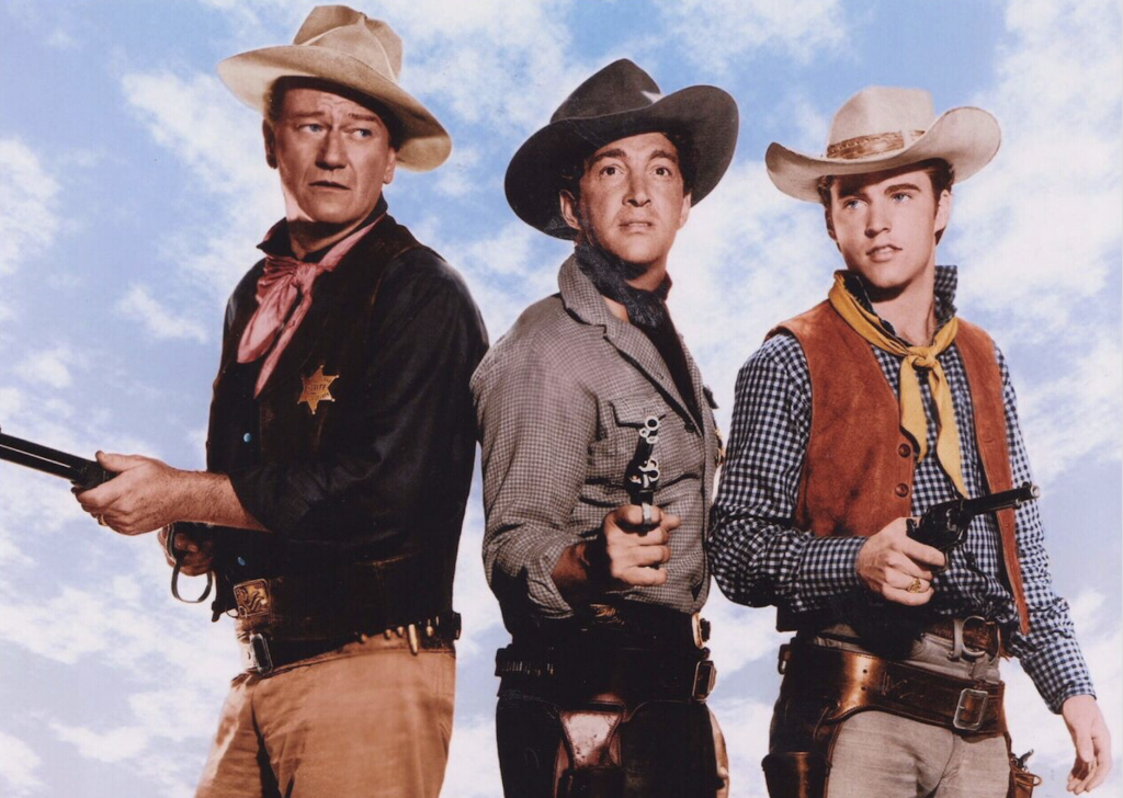 John Wayne, Dean Martin e Ricky Nelson in una foto promozionale di Un dollaro d'onore
