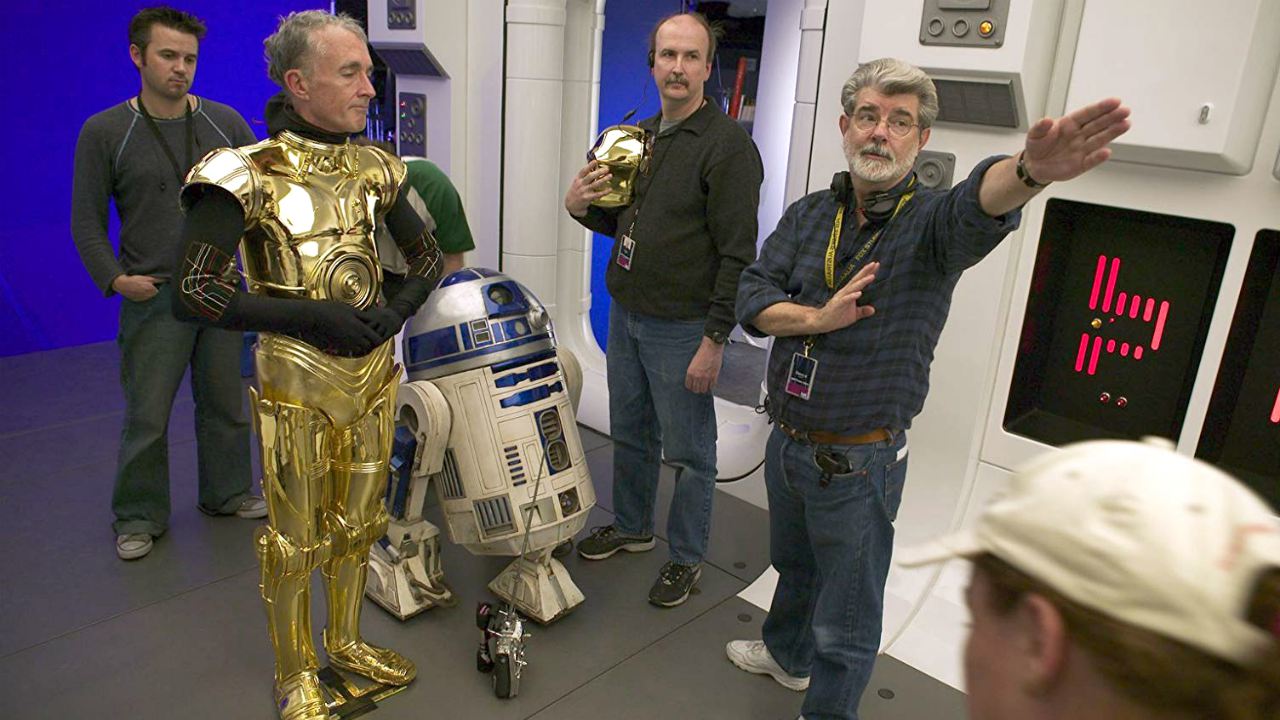 C-3PO sul set con George Lucas e R2-D2