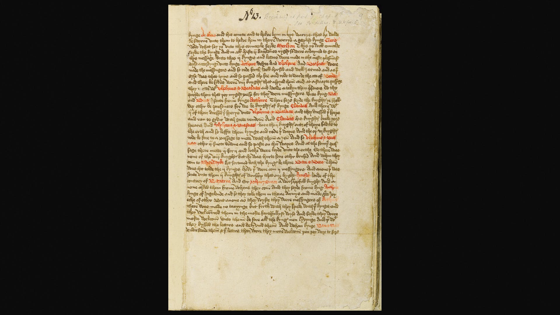 Una pagina de La morte di Artù conservato alla British Library