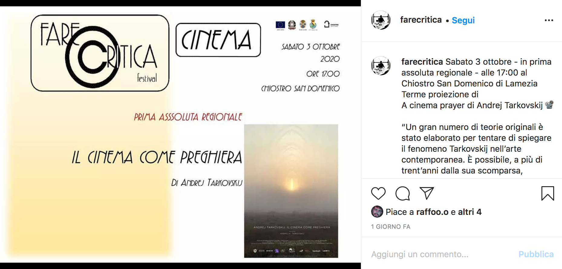 Il cinema come preghiera di Andrej Tarkovskij
