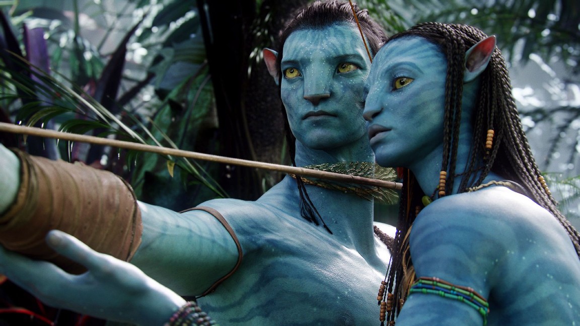 Sam Worthington e Zoë Saldana sono Jake Sully e Neytiri in una scena di Avatar