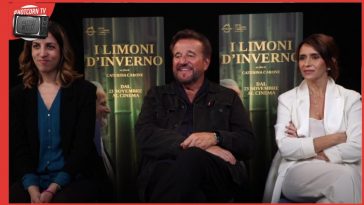 Caterina Carone, Christian De Sica e Teresa Saponangelo in un momento della nostra intervista a proposito di I Limoni d'Inverno, al cinema dal 30 novembre