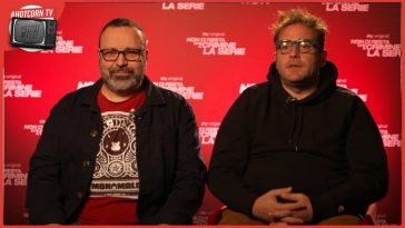 Massimiliano Bruno e Alessio Maria Federici in un momento dell'intervista a proposito di Non ci resta che il crimine, su Sky e Now dall'1 dicembre