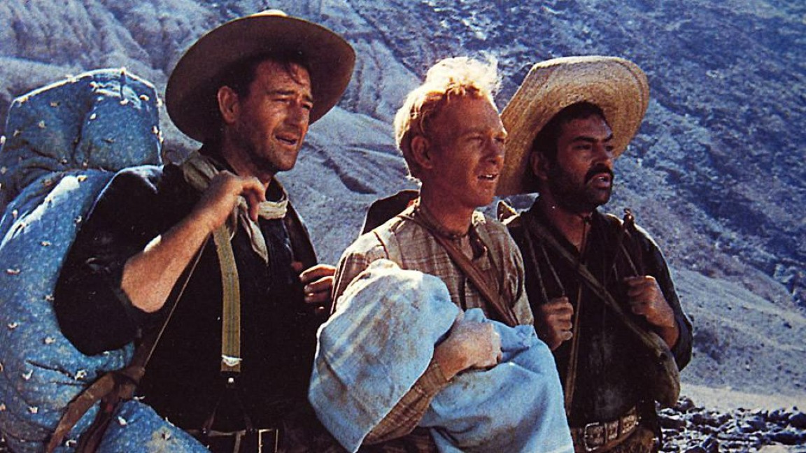 John Wayne, Harry Carey Jr. e Pedro Armendàriz in una scena di In Nome di Dio - Il Texano