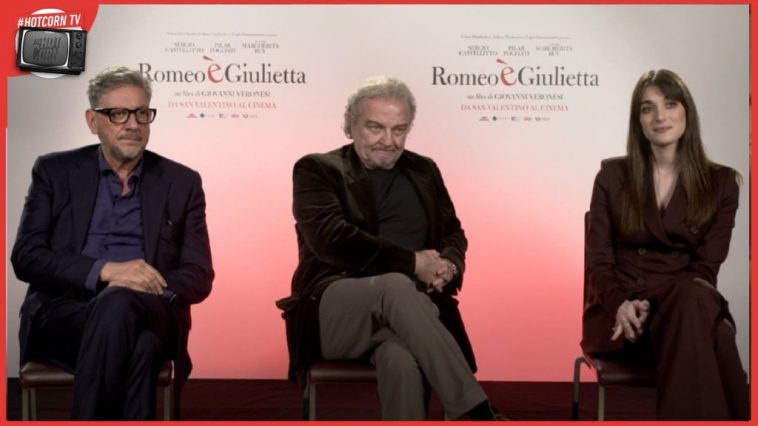Sergio Castellitto, Giovanni Veronesi e Pilar Fogliati in un momento della nostra intervista per parlare di Romeo è Giulietta, ora al cinema con Vision Distribution