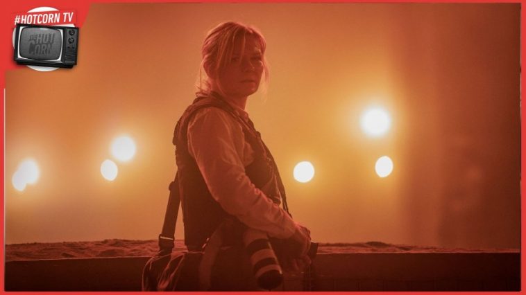 Kirsten Dunst in una scena di Civil War di Alex Garland, al cinema dal 18 aprile con 01 Distribution
