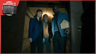 Katja Herbers, Mike Colter, Aasif Mandvi in una scena della quarta stagione di Evil, dal 24 maggio su Paramount+