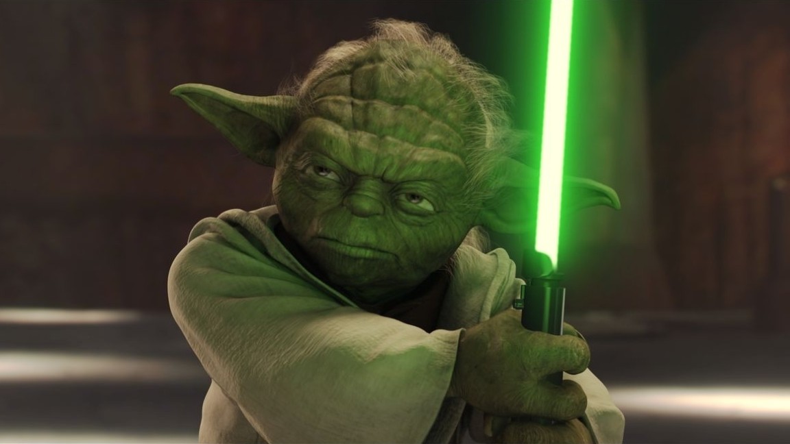 Yoda in una scena di Episodio II - La guerra dei Cloni