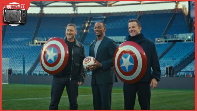 Francesco Totti, Anthony Mackie e Alessandro Del Piero in un estratto del filmato su Captain America: Brave New World