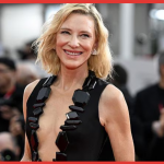 Cate Blanchett sul red carpet di Venezia 82 con un abito nero Armani Privé