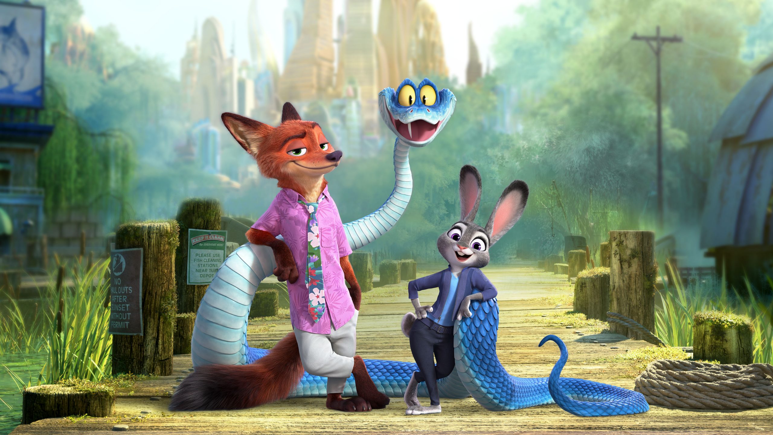 Judy Hopps e Nick Wilde insieme a Gary De’Snake.