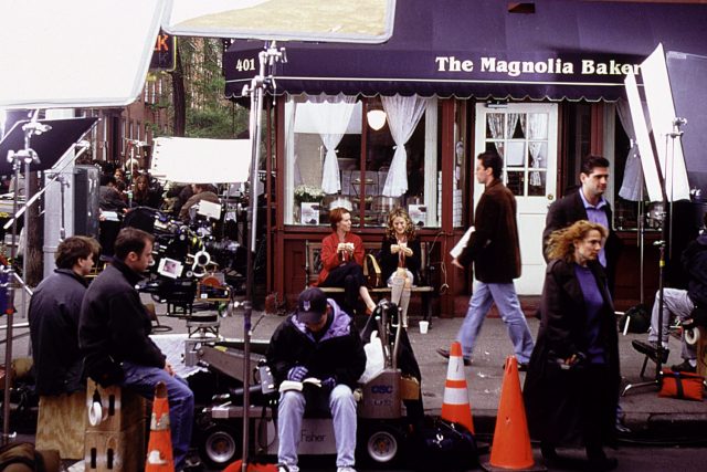 The Magnolia Bakery: Cynthia Nixon and Sarah Jessica Parker filming Sex and the City