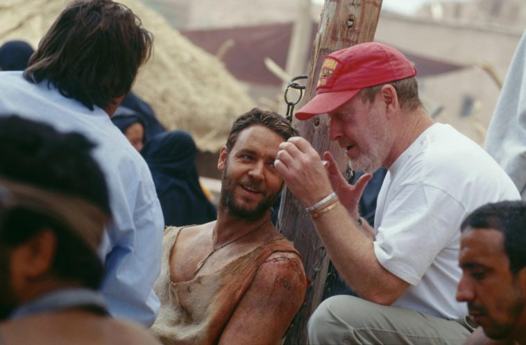 Russel Crowe and Ridley Svott on Gladiator set in Malta. 