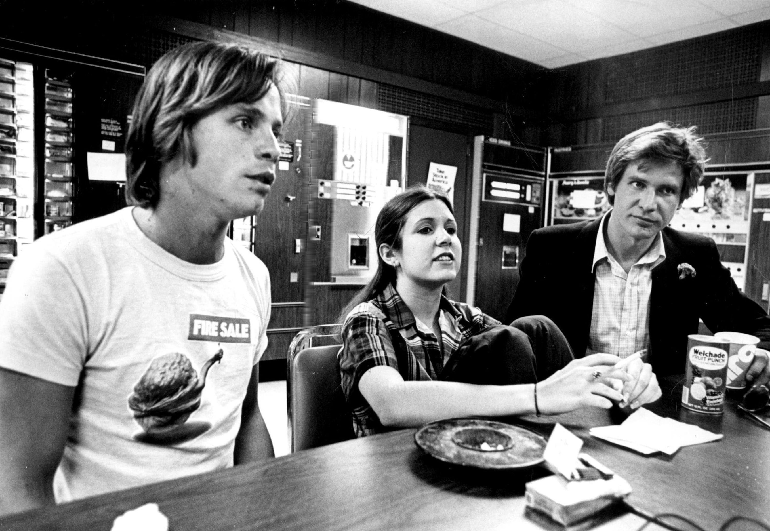 Mark Hamill, Carrie Fisher and Harrison Ford during a visit to Denver